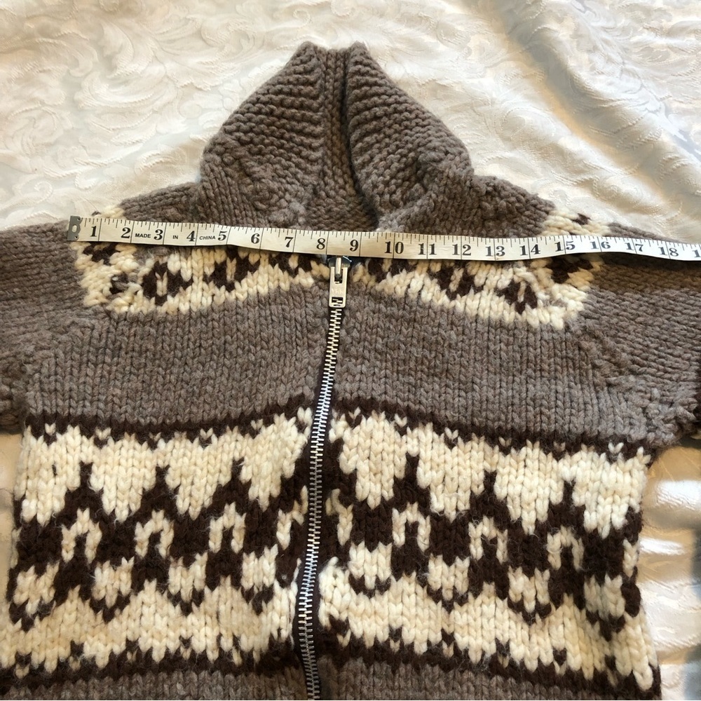 Vtg Cowichan Wool Sweater Hand Knit Hand Made YKK Zipper Sz Small / XS - Picture 5 of 8